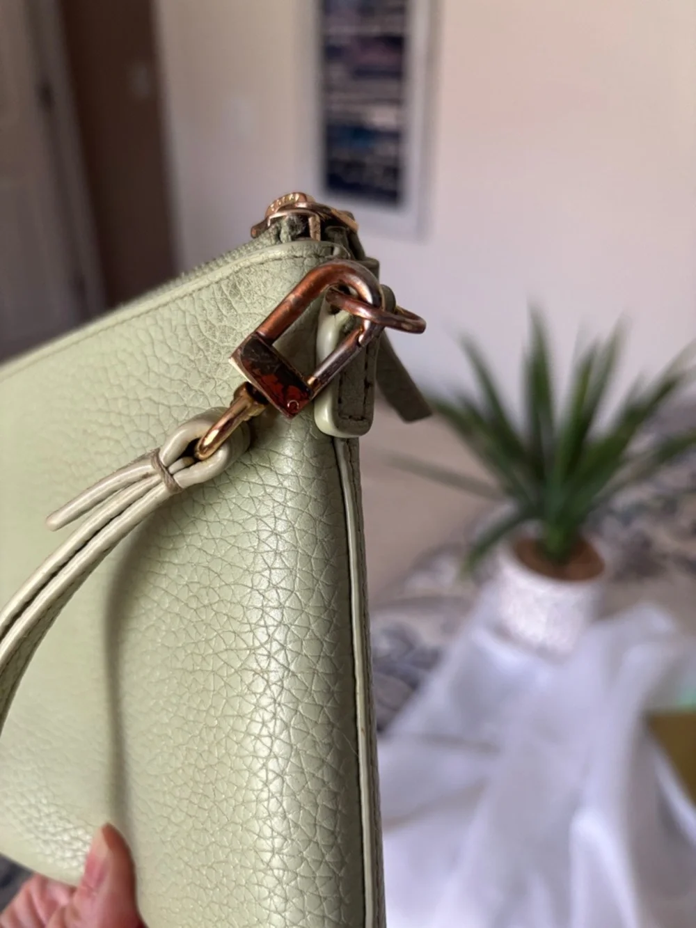 Tory Burch Sage Green Pebbled Leather Wristlet